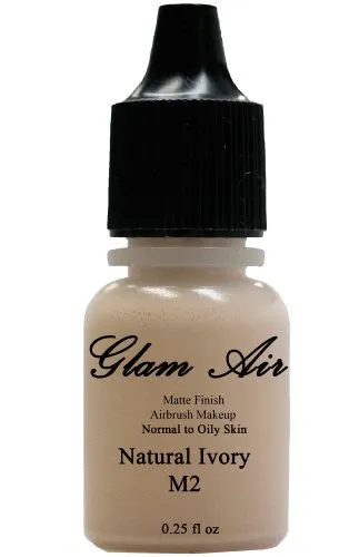 (2)Two Glam Air Airbrush Makeup Foundations M1 Fair Ivory & M2 Natural Nude for Flawless Looking Skin Matte Finish For Normal to Oily Skin (Water Based)0.25oz Bottles