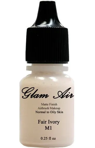 (2)Two Glam Air Airbrush Makeup Foundations M1 Fair Ivory & M2 Natural Nude for Flawless Looking Skin Matte Finish For Normal to Oily Skin (Water Based)0.25oz Bottles