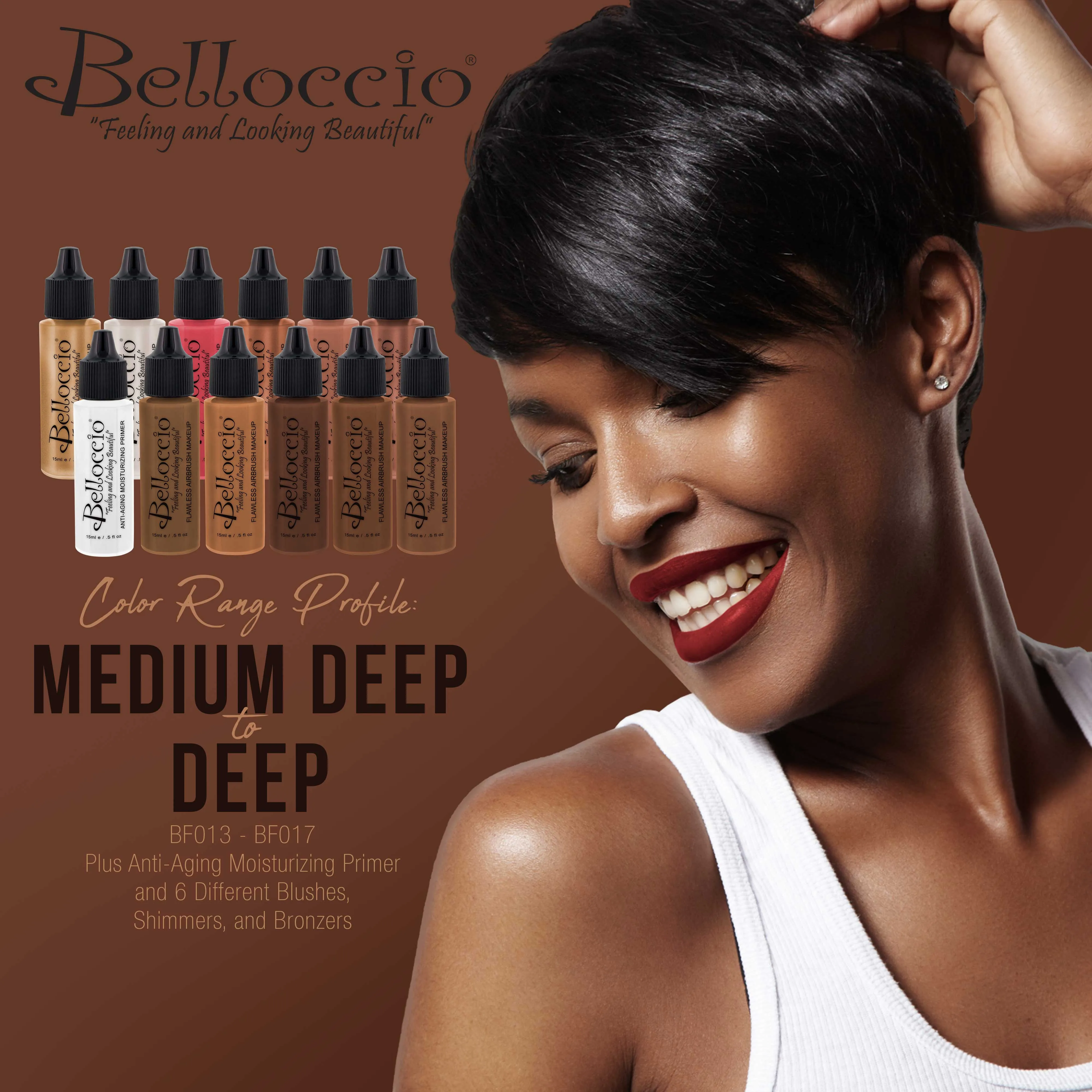 Belloccio Ultimate Airbrush Makeup & Spray Tanning System; Makeup & Tanning Airbrushes, Dark Shade Foundations, Blushes & Tanning Solution