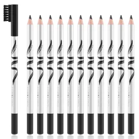 Boobeen 12 Packs Eyebrow Pencils with Soft Brush 2-in-1 Natural Waterproof Eyebrow Pen Long-lasting Brows Makeup, Black Eye Brow Pencil Set Eye Brow Liners