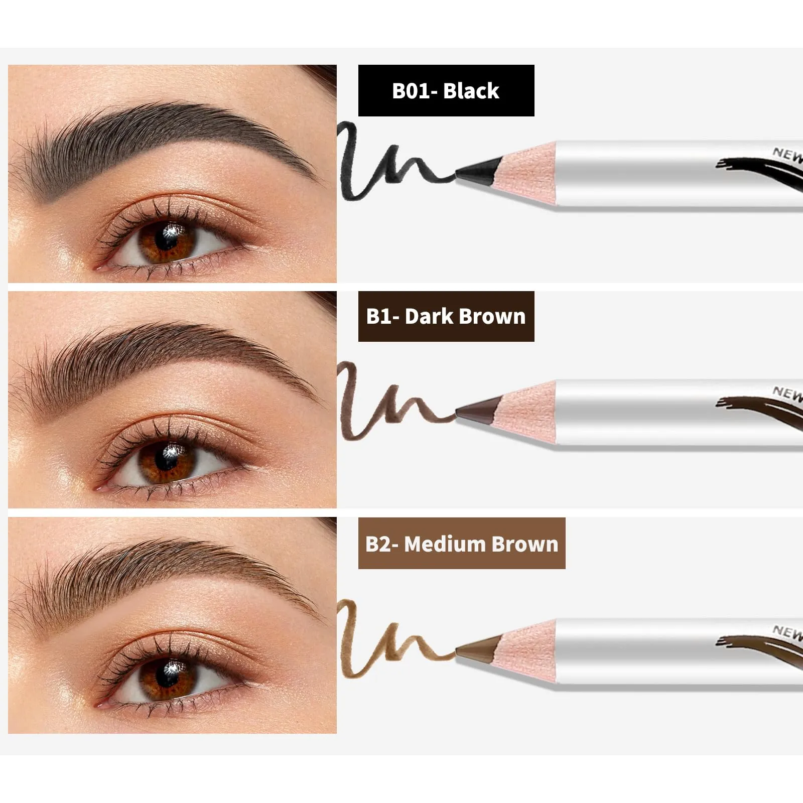 Boobeen 12 Packs Eyebrow Pencils with Soft Brush 2-in-1 Natural Waterproof Eyebrow Pen Long-lasting Brows Makeup, Black Eye Brow Pencil Set Eye Brow Liners