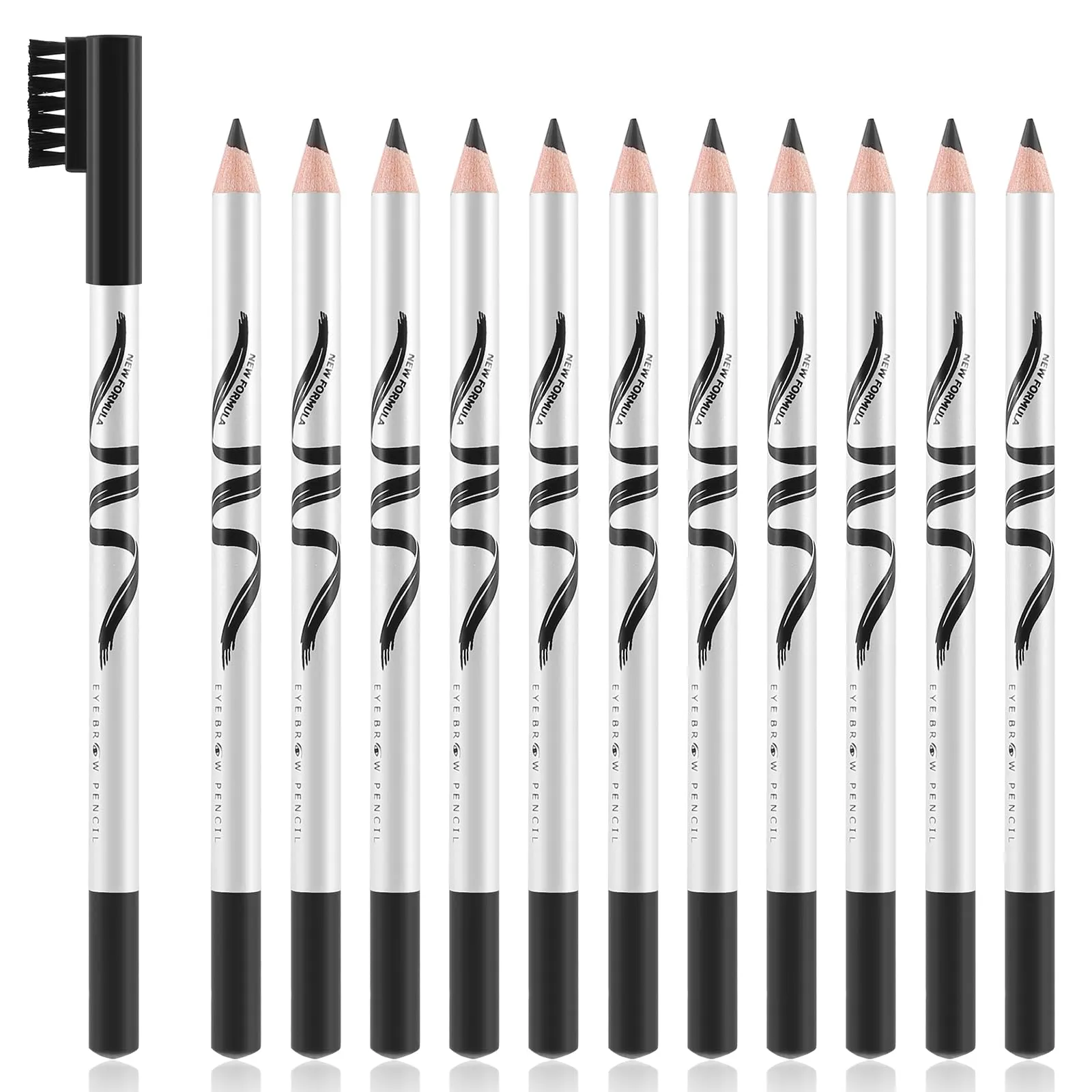 Boobeen 12 Packs Eyebrow Pencils with Soft Brush 2-in-1 Natural Waterproof Eyebrow Pen Long-lasting Brows Makeup, Black Eye Brow Pencil Set Eye Brow Liners