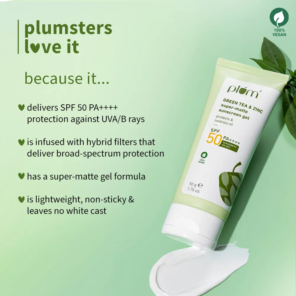Green Tea & Zinc Super-Matte Sunscreen Gel | SPF 50 PA     | SPF for Oily Skin
