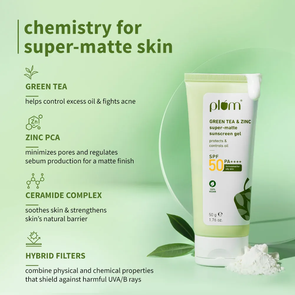 Green Tea & Zinc Super-Matte Sunscreen Gel | SPF 50 PA     | SPF for Oily Skin